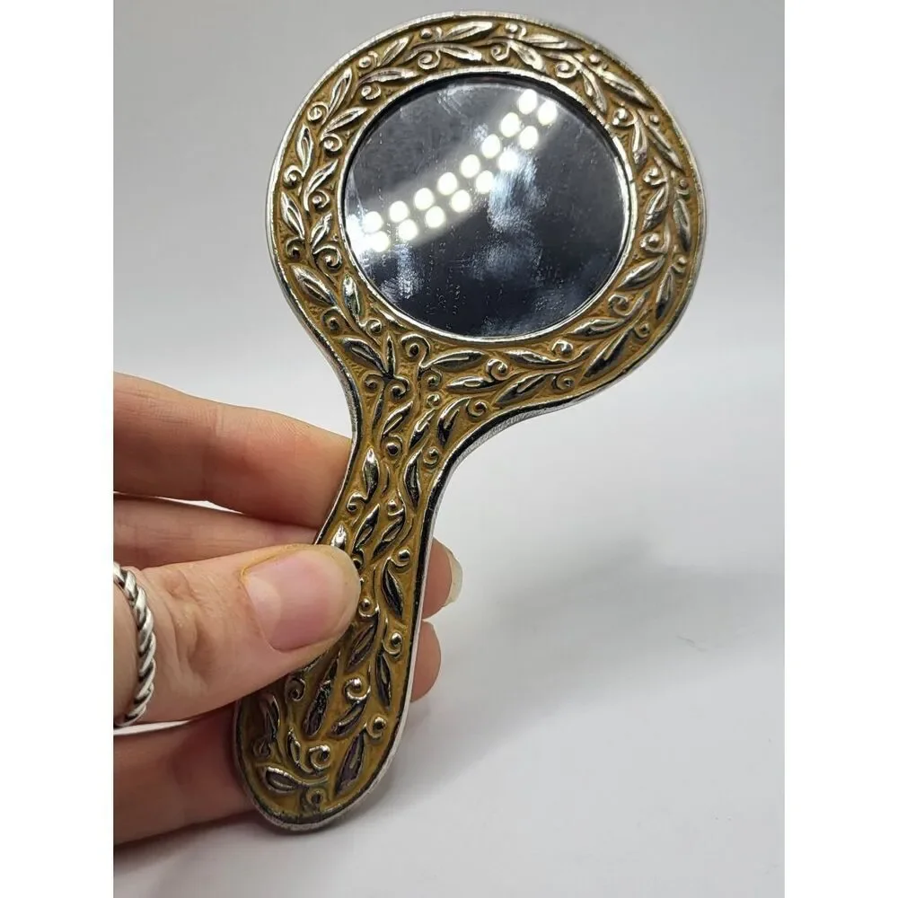 Antique Ornate Silver Plated Hand Mirror Vanity 5.5in